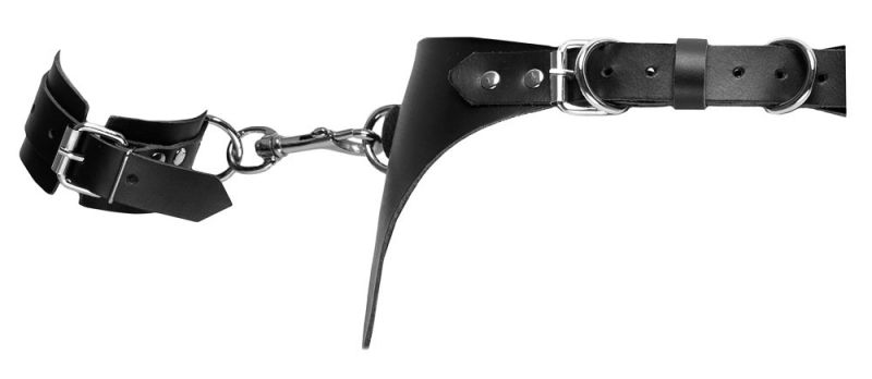 Пояс шкіряний з гартерами ZADO FETISH та фіксаторами-наручниками, чорний, S/M вид 7