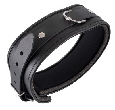 Нашийник з натуральної шкіри з металевим кільцем ZADO Fetish, чорний, S/M
