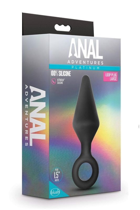 Анальна пробка з кільцем-стопером L Anal Adventures Blush, силіконова, чорна, 13.3 х 3.8 см вид 6