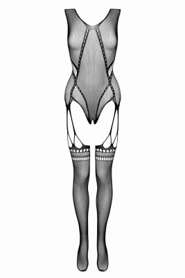 Бодистокинг с имитацией чулок и открытым доступом , черный, One Size