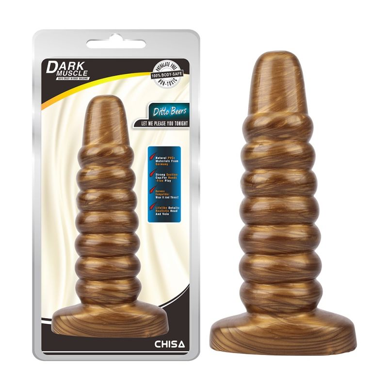 Велика анальна пробка ребриста Chisa Dark Muscle Gold вид 2