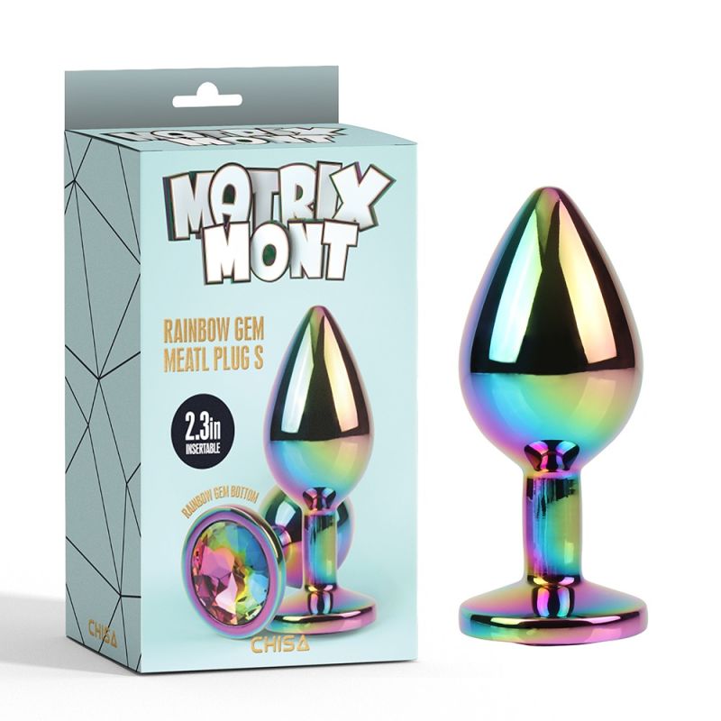 Анальная пробка с кристаллом Chisa Matrix Mont Rainbow Gem, металлическая, разноцветная, 7 х 2.7 см вид 2