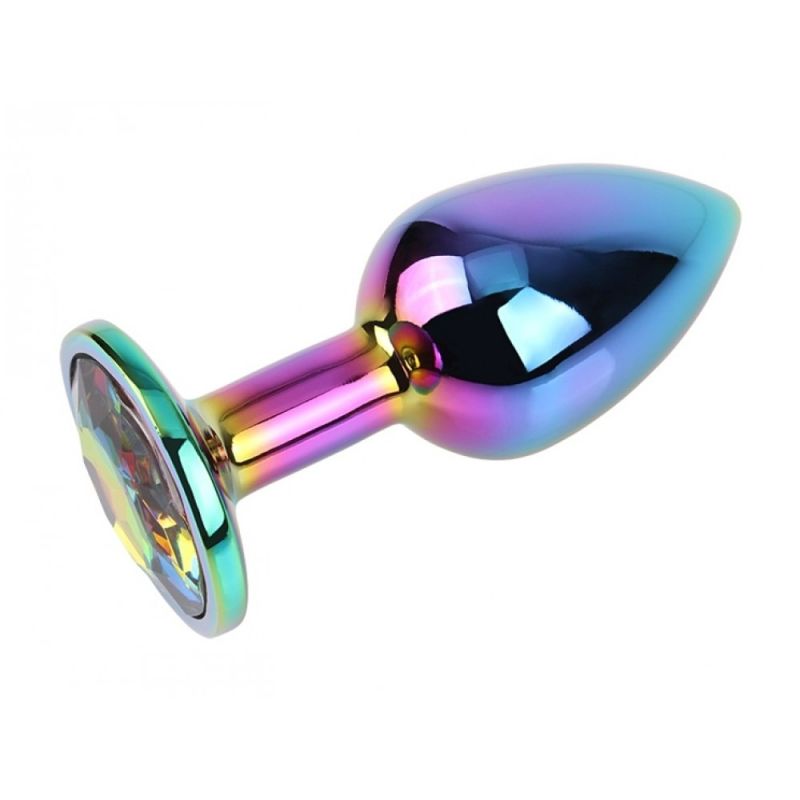 Анальная пробка с кристаллом Chisa Matrix Mont Rainbow Gem, металлическая, разноцветная, 7 х 2.7 см вид 3