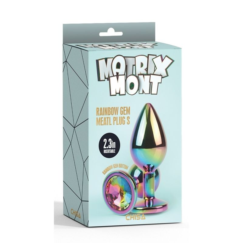 Анальна пробка із кристалом Chisa Matrix Mont Rainbow Gem, металева, різнокольорова, 7 х 2.7 см вид 7
