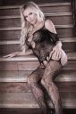 Боді з прозорою квітковою сіткою Sheer Aphrodite та імітацією панчох, чорний