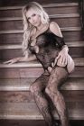 Боді з прозорою квітковою сіткою Sheer Aphrodite та імітацією панчох, чорний вид 2