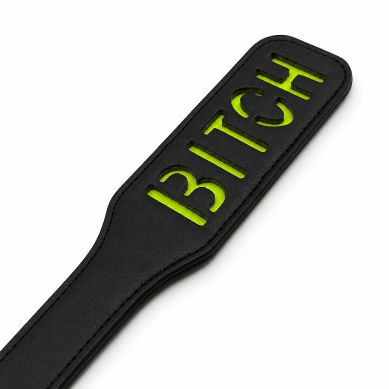 Паддл DS Fetish з люмінісцентним надписом "Bitch", чорний вид 4