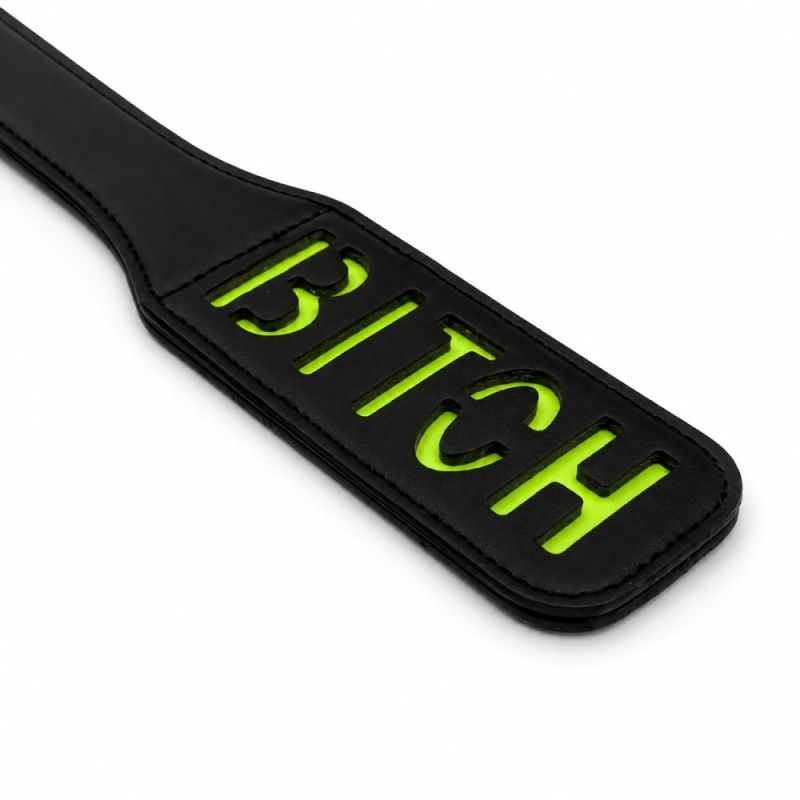 Паддл DS Fetish з люмінісцентним надписом "Bitch", чорний вид 5