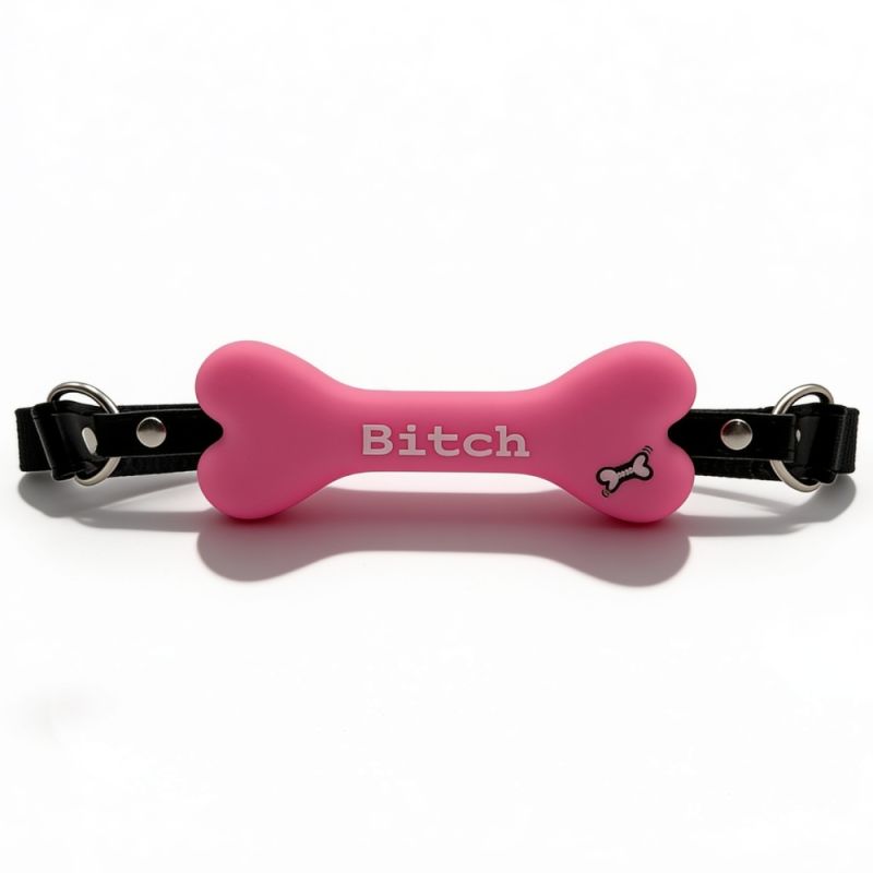 Кляп в виде кости DS Fetish с надписью "Bitch", розовый вид 4