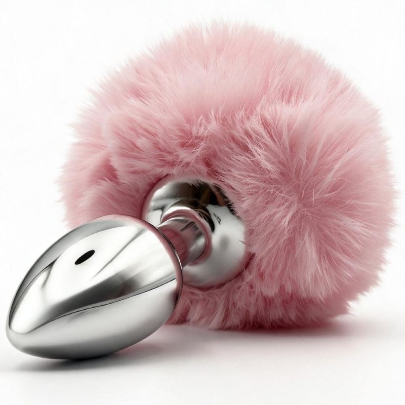 Анальна пробка металева DS Fetish з рожевим кролячим хвостиком вид 3