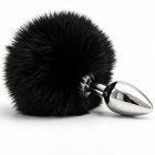 Анальная пробка металлическая DS Fetish с черным кроличьим хвостом вид 4