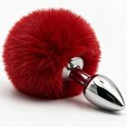 Анальна пробка металева DS Fetish з червоним кролячим хвостиком вид 4