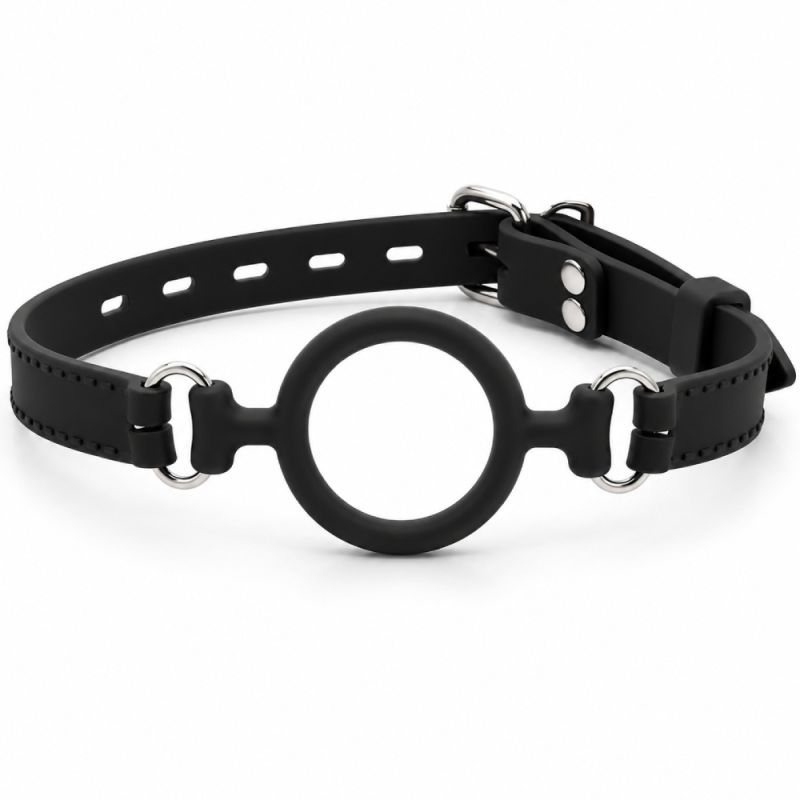 Кляп-кільце силіконовий DS Fetish на регульованому ремінці, чорний вид 2
