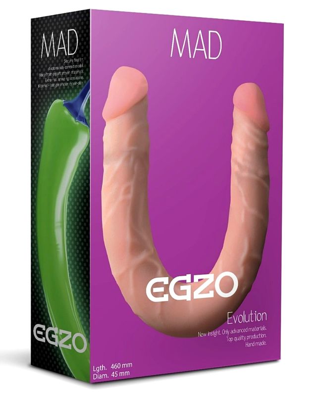 Двосторонній фалоімітатор EGZO MAD Ciberskin із кібершкіри, тілесний вид 2