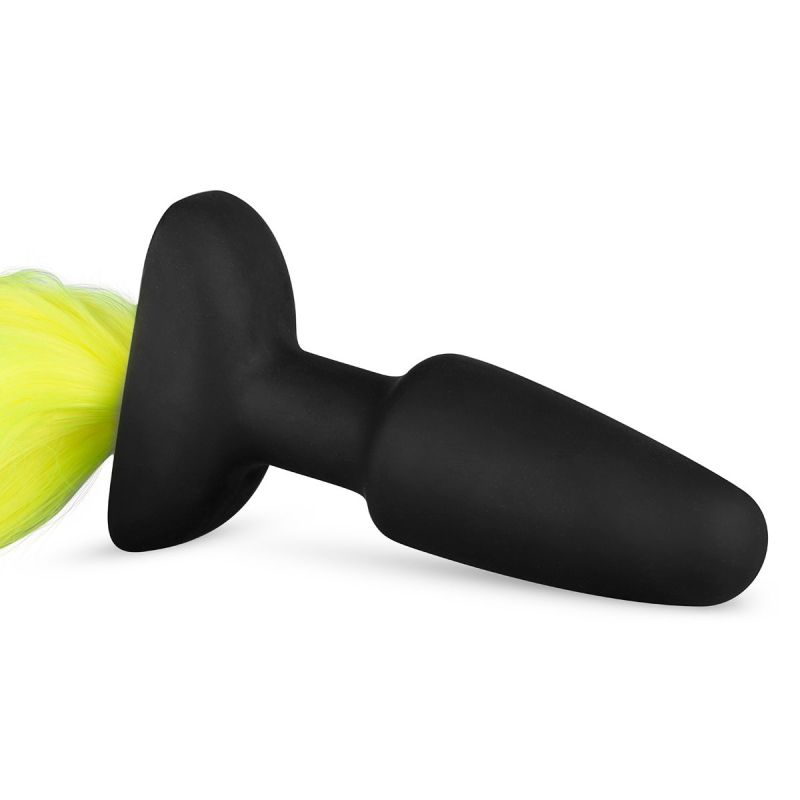 Анальна пробка з хвостом Silicone Butt Plug With Tail - Yellow вид 3