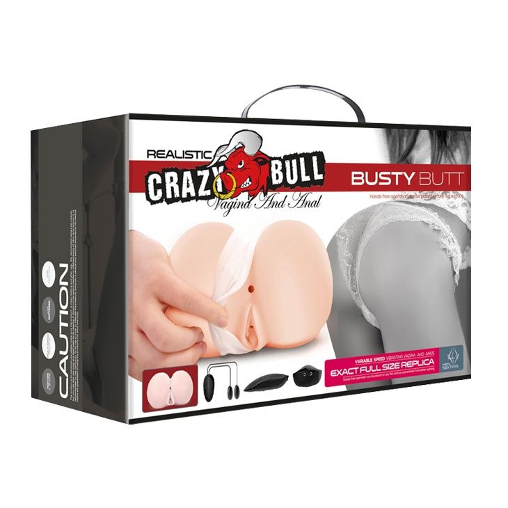 Мастурбатор вагіна та анус CRAZY BULL із двома віброкулями на пульті, бежевий, 16,6 × 15 см вид 13