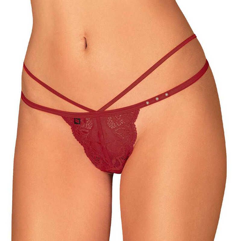 Трусики мереживні стрінги Obsessive Ivetta, червоний, L/XL вид 4
