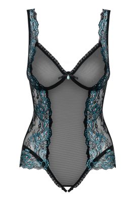 Боді в сіточку Obsessive AMANTA з бірюзовою вишивкою, L/XL