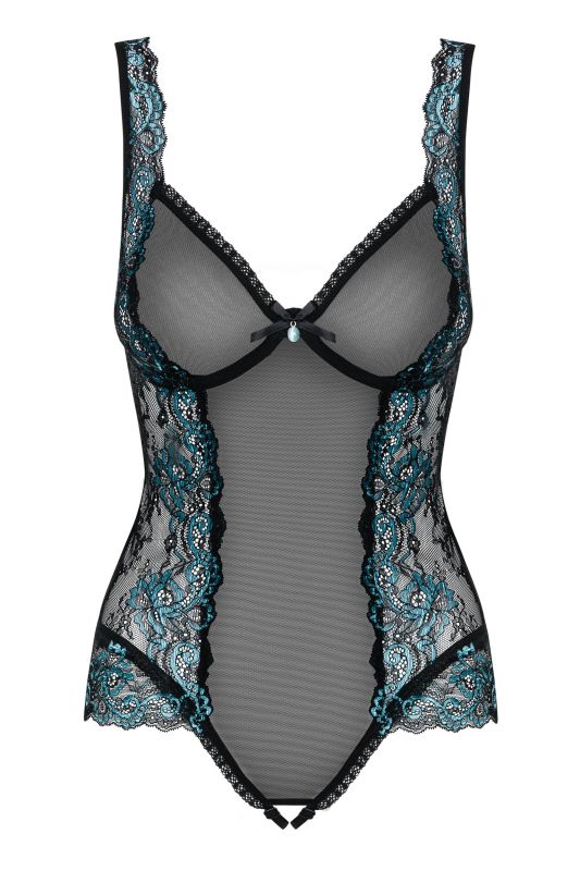 Боді в сіточку Obsessive AMANTA з бірюзовою вишивкою, L/XL вид 7