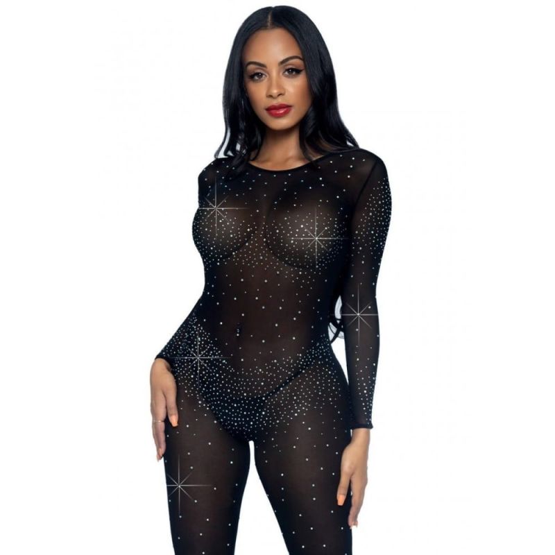 Полупрозрачный комбинезон Leg Avenue Rhinestone со стразами и вырезом на спине, черный, M вид 4