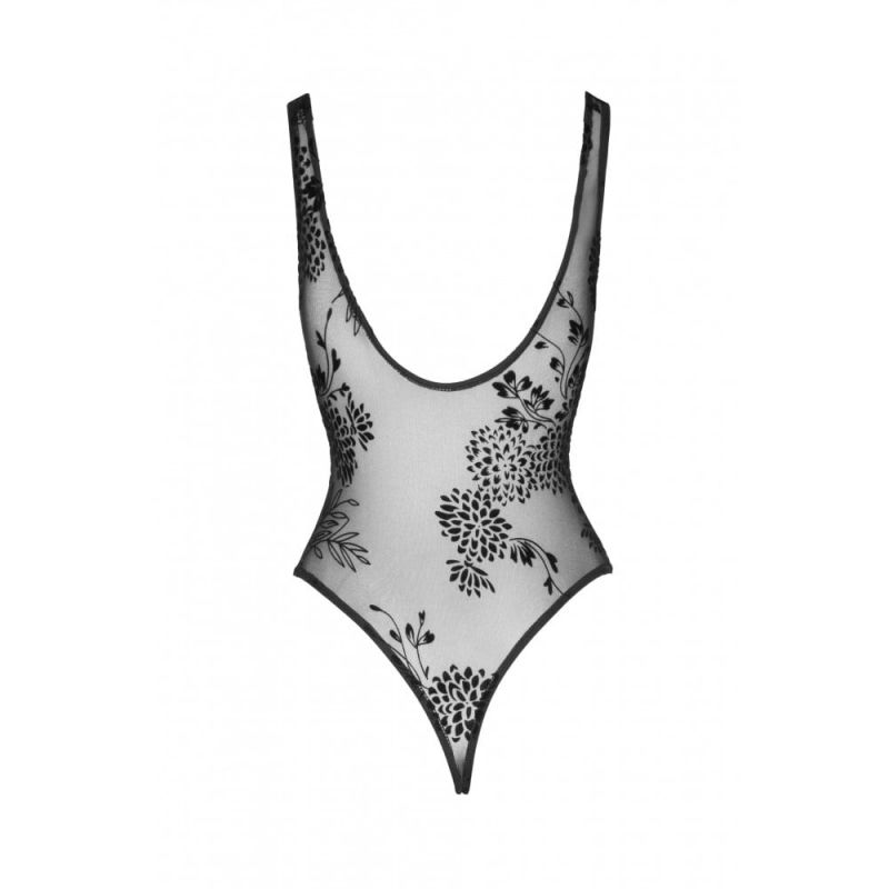 Боді з візерунками M F242 Noir Handmade, напівпрозоре, чорне вид 6