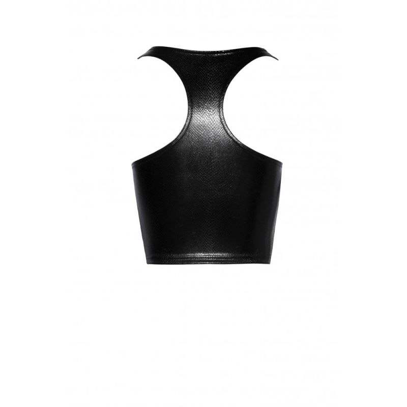 Топ эротичный виниловый со змеиным тиснением размер L F275 Noir Handmade, черный вид 6
