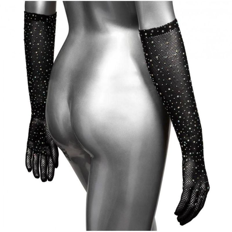 Перчатки в мелкую сетку со стразами CalExotics черные вид 5