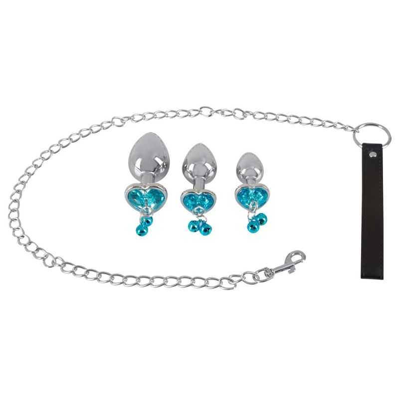 Анальні пробки з повідцем You2Toys Butt Plug Set, сріблясті вид 4