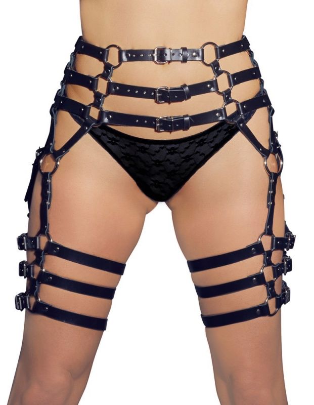 Пояс-гартери шкіряні ZADO FETISH із сріблястою фурнітурою, чорний, S/L вид 3