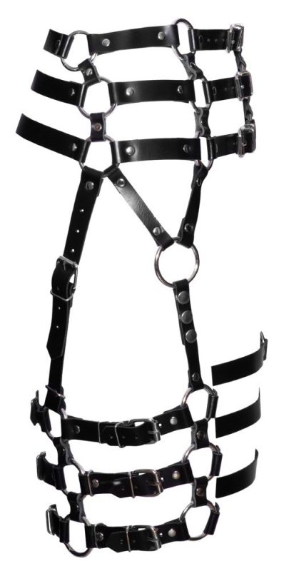 Пояс-гартеры кожаные ZADO FETISH с серебристой фурнитурой, черный, S/L вид 6