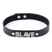 Нашийник з написом SLAVE зі страз DS Fetish, шкірозамінник, чорний