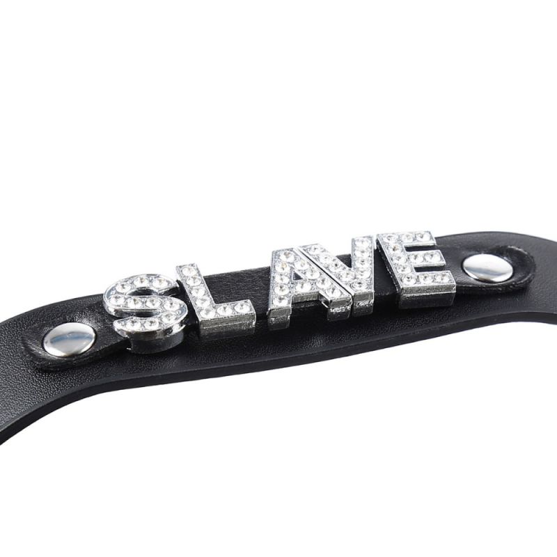 Нашийник з написом SLAVE зі страз DS Fetish, шкірозамінник, чорний вид 4
