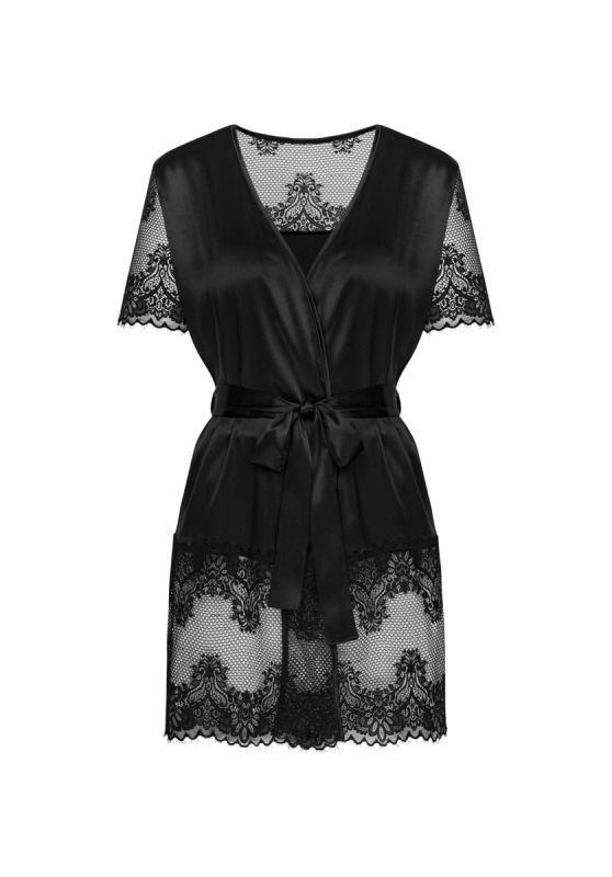 Сексуальный черный халат Obssesive Maderris peignoir XS/S вид 6