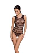 Боді Passion BS086 з вертикальною сіткою та відкритим доступом, чорний, One Size