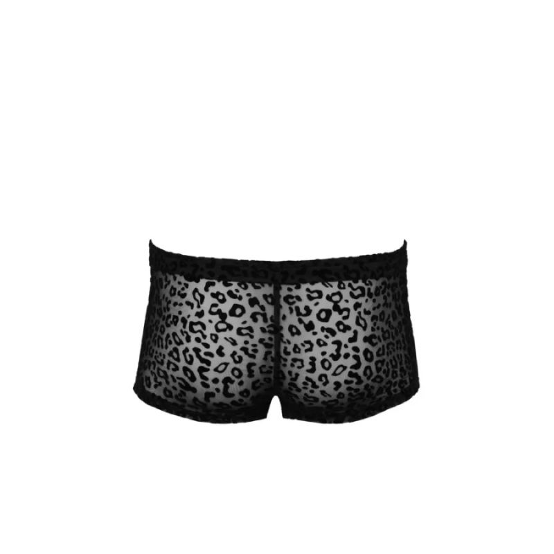 Чоловічі шорти Noir Handmade, розмір S, з прозорої еластичної сітки з леопардовим принтом, чорні вид 3