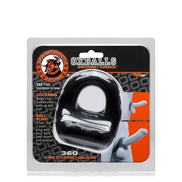 Ерекційне кільце OXBALLS 360 Cockring & Ballsling, для пеніса та мошонки, чорне, 2,5 см вид 2