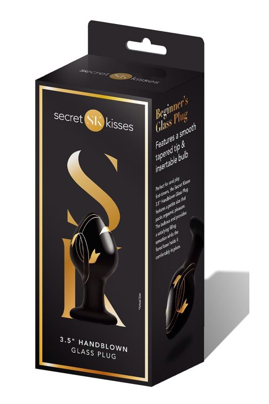 Анальна пробка зі скла ручної роботи Secret Kisses, чорний вид 4