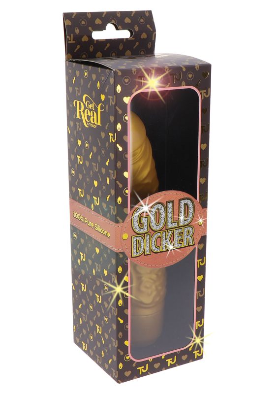 Вібратор реалістичний із стимулятором клітора Gold Dicker, золотий вид 9