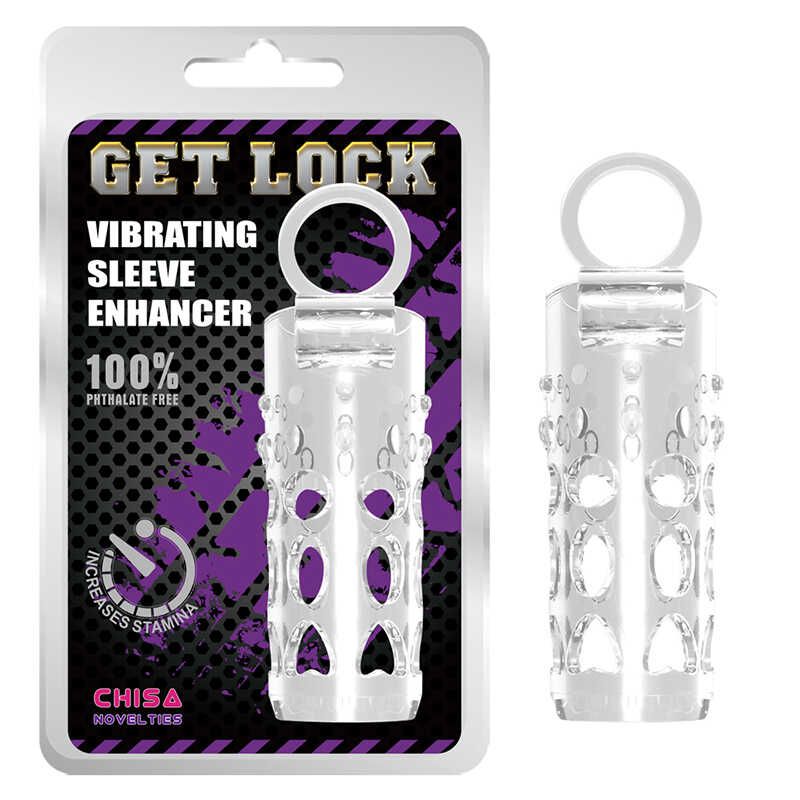 Насадка на член рельєфна Chisa Get Lock з кільцем на мошонку та місцем для вібропулі, прозора вид 2