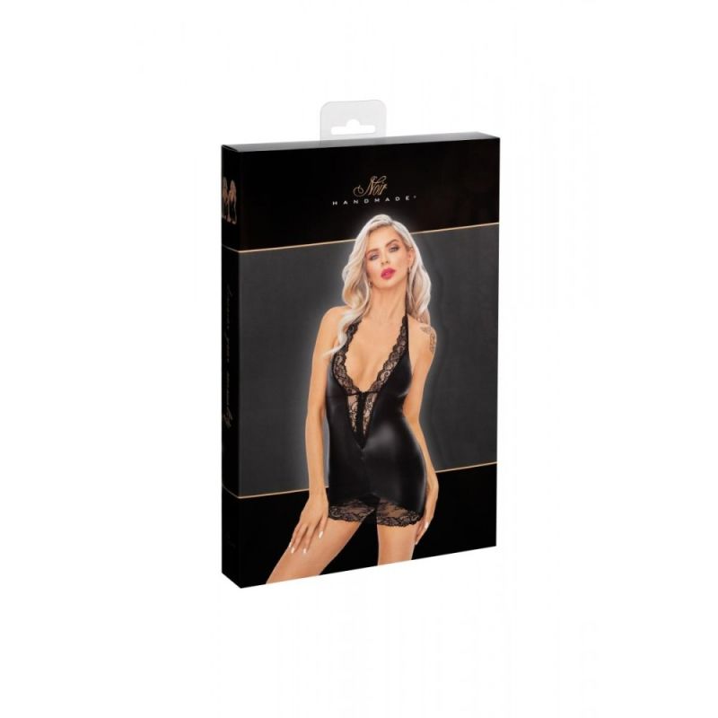 Виниловое мини-платье L F283 Noir Handmade, с кружевом, черное вид 7