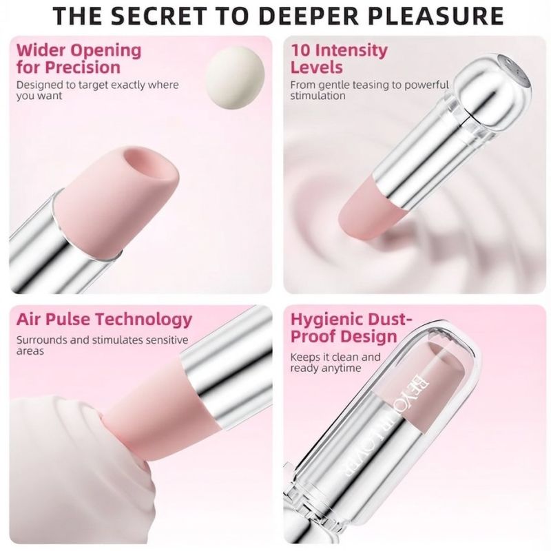 Вакуумний стимулятор BeYourLover Powder Mist у формі губної помади, рожевий, 9,65 × 3,3 × 3 см вид 4