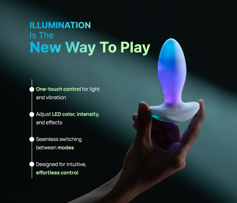 Анальна вібропробка з RGB-підсвічуванням та додатком Illumination The Plug, біла, 10,2 × 3,2 см вид 6