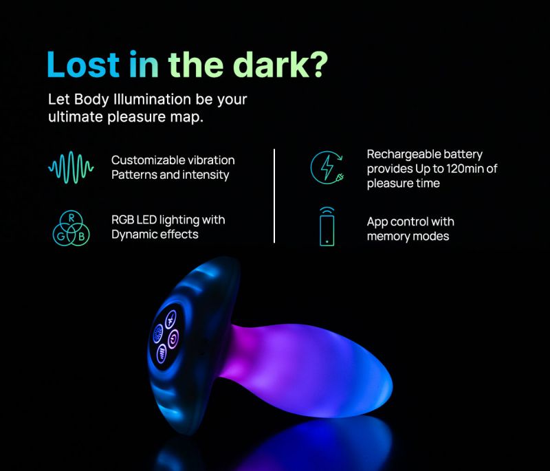 Анальна вібропробка з RGB-підсвічуванням та додатком Illumination The Plug, біла, 10,2 × 3,2 см вид 9