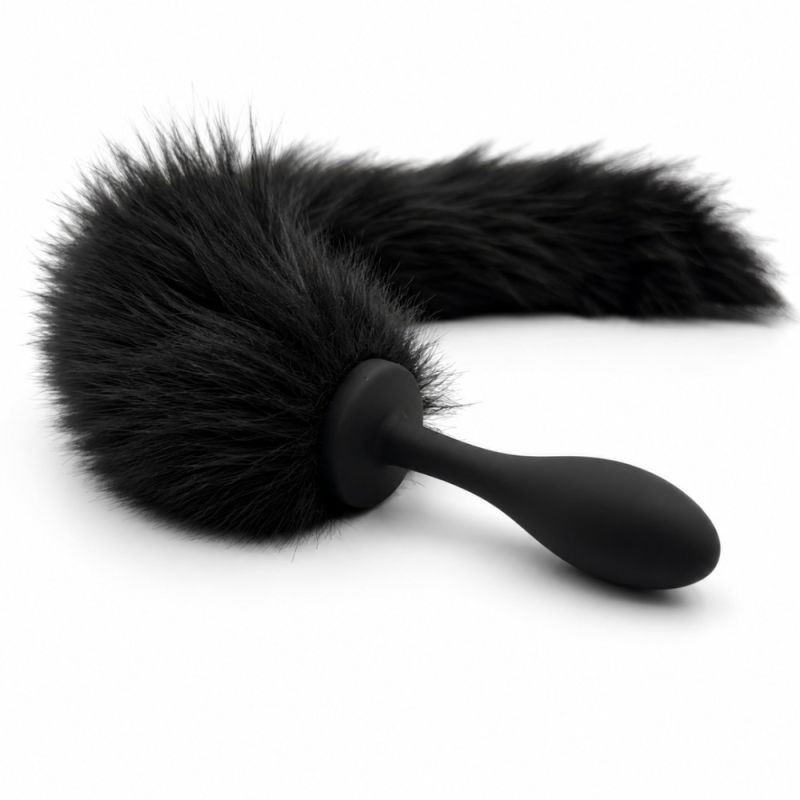 Анальная пробка силиконовая DS Fetish с черным лисьим хвостом, XXS вид 4