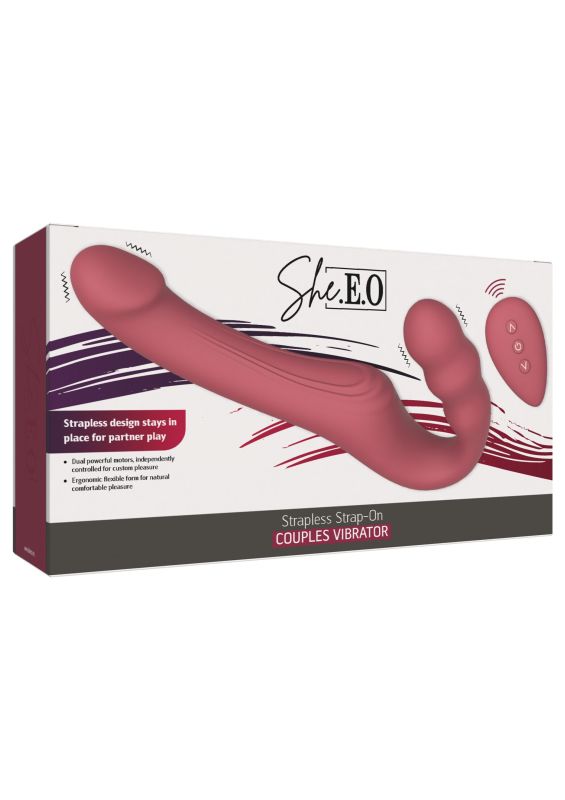 Безремневий страпон із вібрацією та пультом She.E.O Strapless Strap-On, рожевий, 22 × 3,5 см вид 7