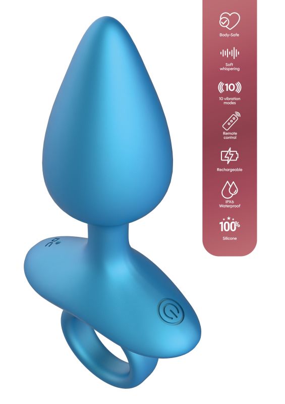 Анальна пробка з вібрацією та пультом Playhouse Smooth Anal Plug, синя, 13 × 4,5 см вид 4