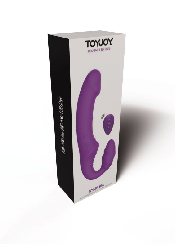 Безремінний страпон із вібрацією та пультом ToyJoy Nymphea, фіолетовий, 20 × 4 см вид 11