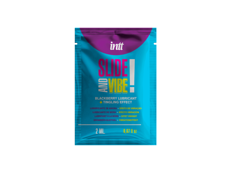 Саше їстівного лубриканта Intt SLIDE AND VIBE! зі смаком ожини та ефектом вібрації, 2 мл вид 2