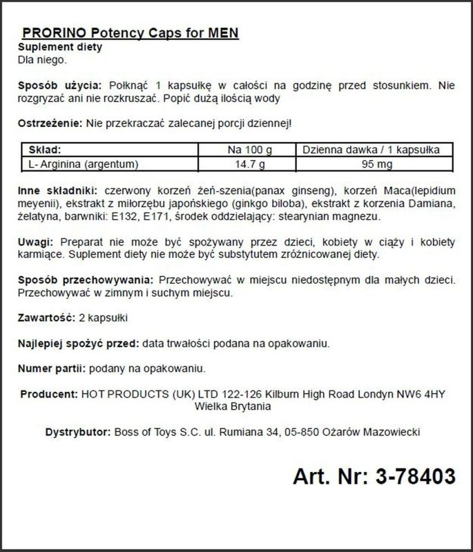 Капсулы для потенции PRORINO Potency Caps for men, 2 капсулы вид 3