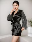 Халат чорний під пояс та довгими мереживними рукавами Star Night стрінги в комплекті, XS/S вид 3